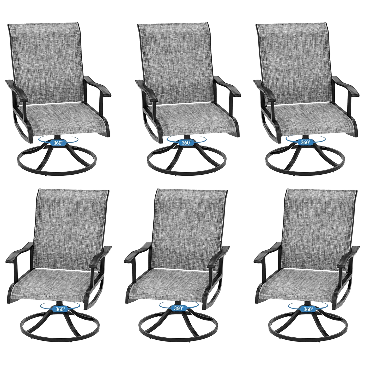 Pizzello Patio Swivel Dining Chairs, All Weather Outdoor Textilene Chair High Back Outdoor Swivel Rocker Set#size_set-of-6