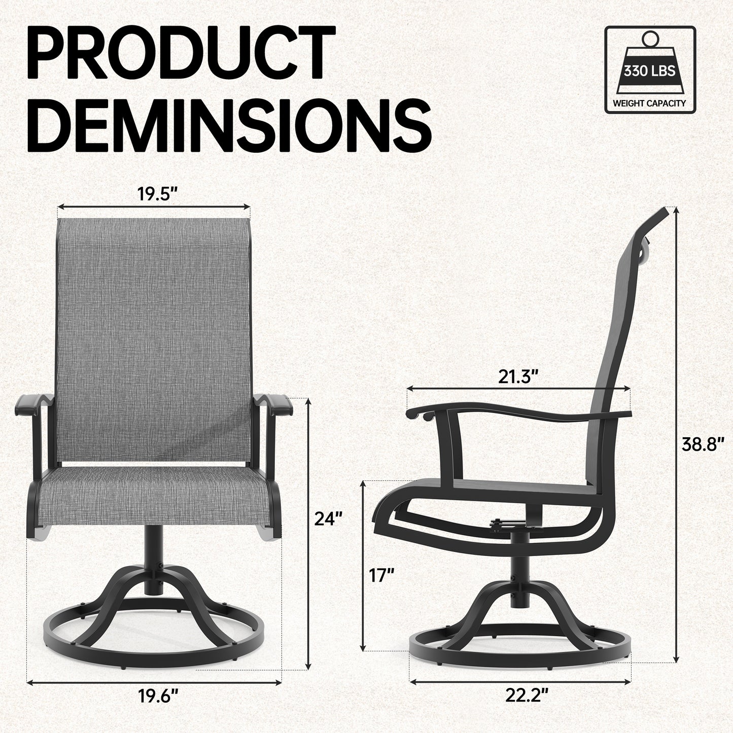 Pizzello Patio Swivel Dining Chairs, All Weather Outdoor Textilene Chair High Back Outdoor Swivel Rocker Set#size_set-of-2