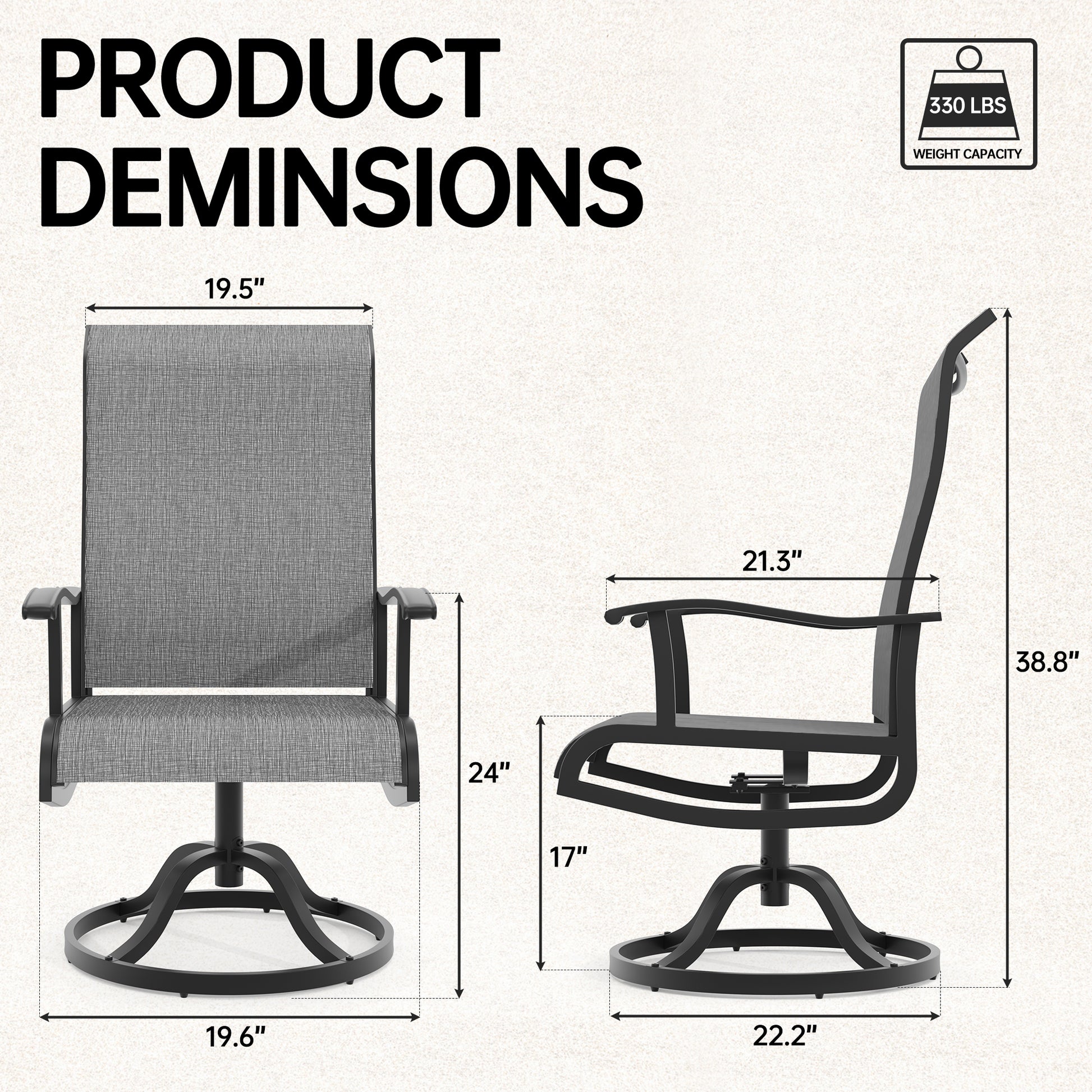 Pizzello Patio Swivel Dining Chairs, All Weather Outdoor Textilene Chair High Back Outdoor Swivel Rocker Set#size_set-of-2