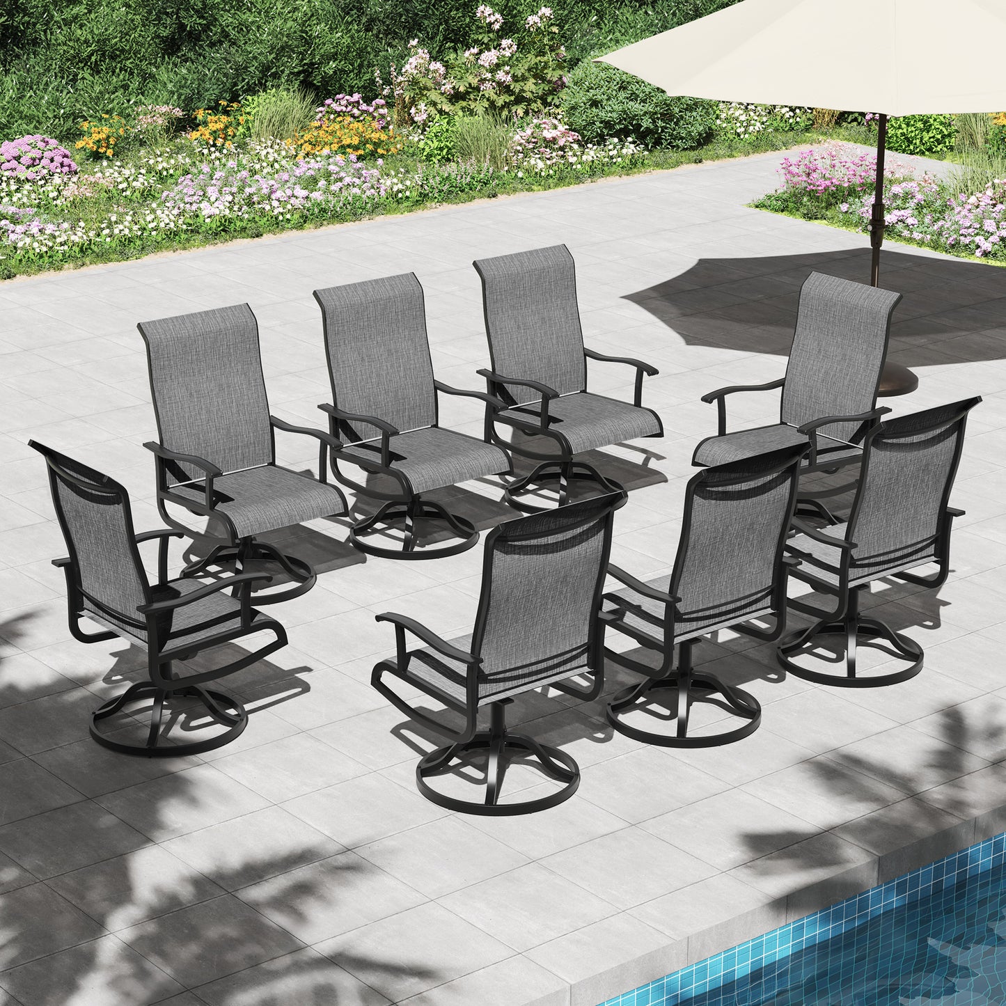 Pizzello Patio Swivel Dining Chairs, All Weather Outdoor Textilene Chair High Back Outdoor Swivel Rocker Set#size_set-of-8