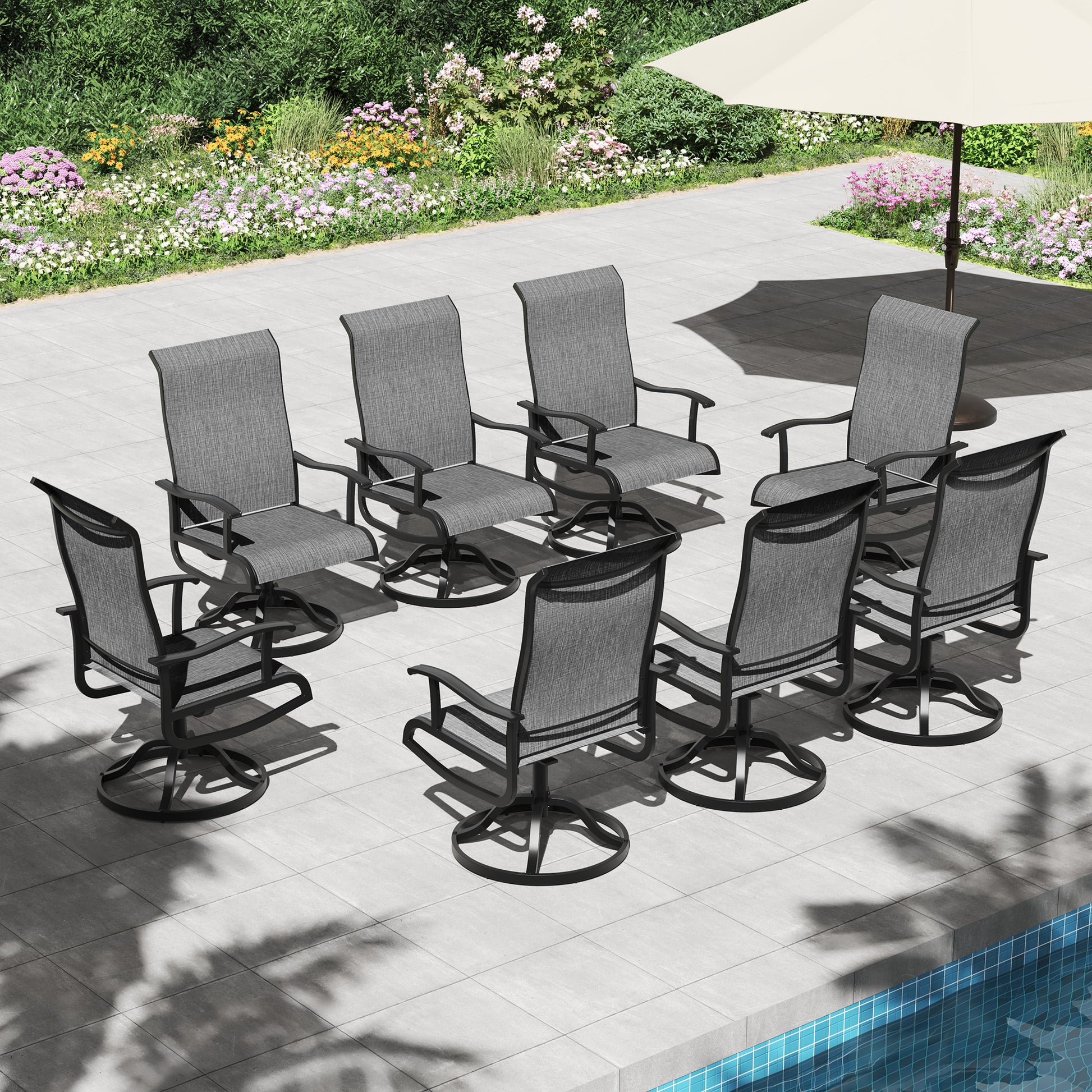 Pizzello Patio Swivel Dining Chairs, All Weather Outdoor Textilene Chair High Back Outdoor Swivel Rocker Set#size_set-of-8