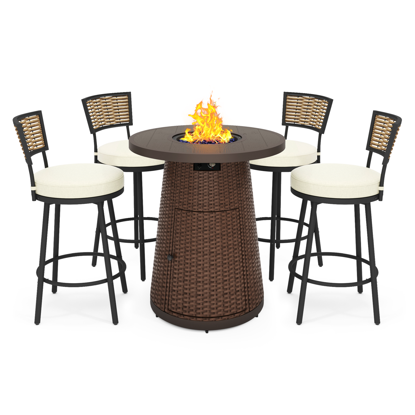 Pizzello Godere - 31.5" Propane Fire Pit Table Outdoor Round Wicker Gas Fire Table#color_brown