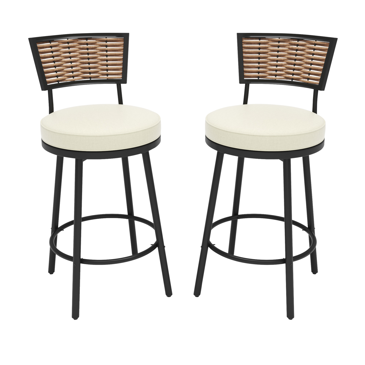 Pizzello Outdoor Swivel Counter Height Bar Stools, Patio Wicker Barstools#size_2pcs