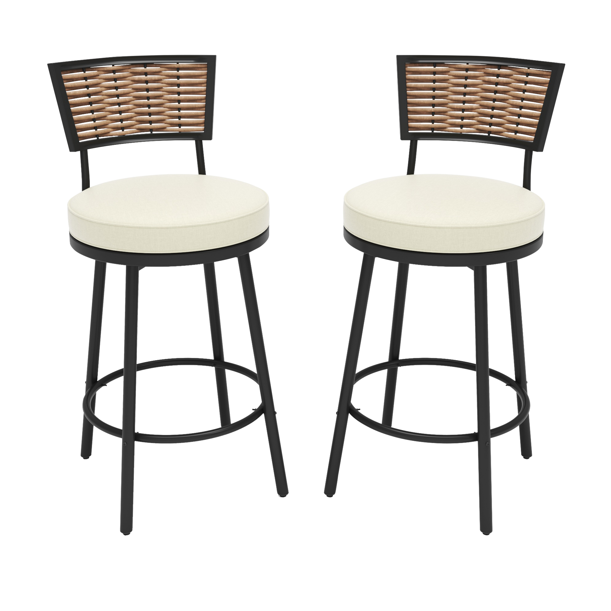 Pizzello Outdoor Swivel Counter Height Bar Stools, Patio Wicker Barstools#size_2pcs