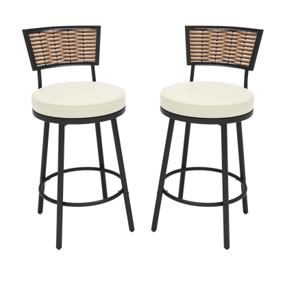 Pizzello Outdoor Swivel Counter Height Bar Stools, Patio Wicker Barstools#size_2pcs