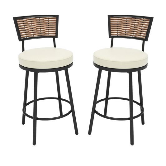 Pizzello Outdoor Swivel Counter Height Bar Stools, Patio Wicker Barstools#size_2pcs