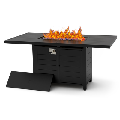 Check out the sleek **Fire Pit Table** at Walmart, featuring mesmerizing flames, a storage compartment, and a detached panel—all affordably priced.