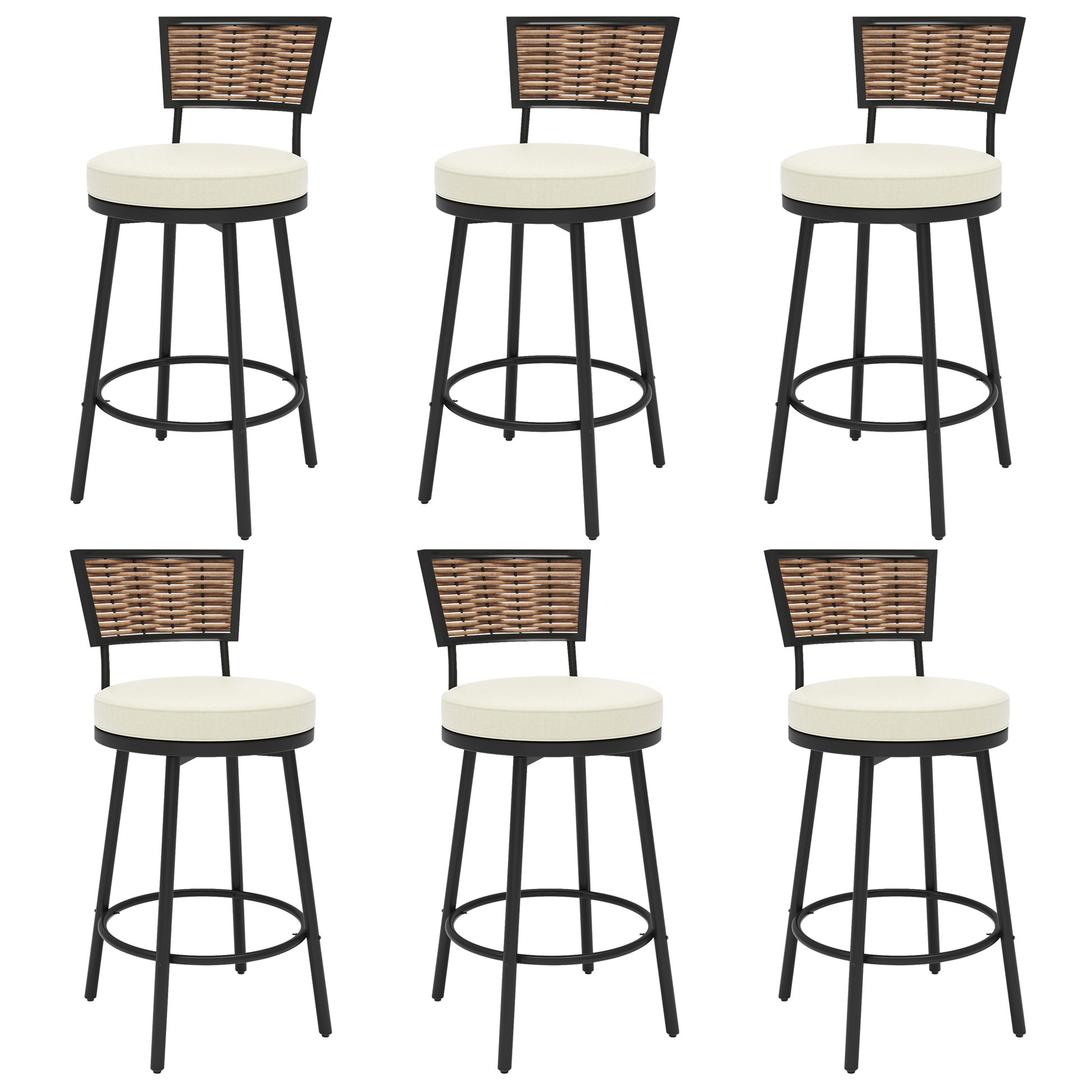 Pizzello Outdoor Swivel Counter Height Bar Stools, Patio Wicker Barstools#size_6pcs