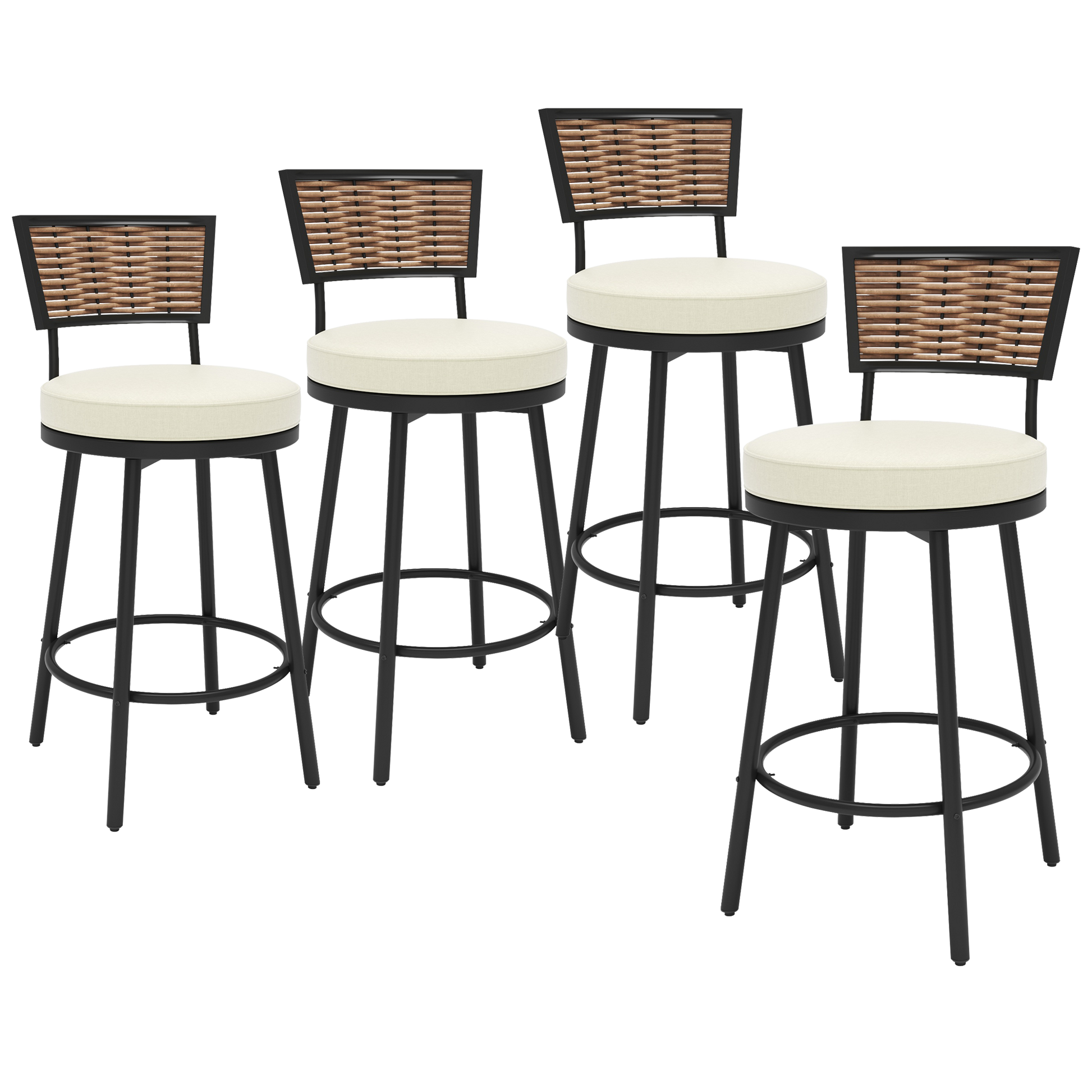 Pizzello Outdoor Swivel Counter Height Bar Stools, Patio Wicker Barstools#size_4pcs