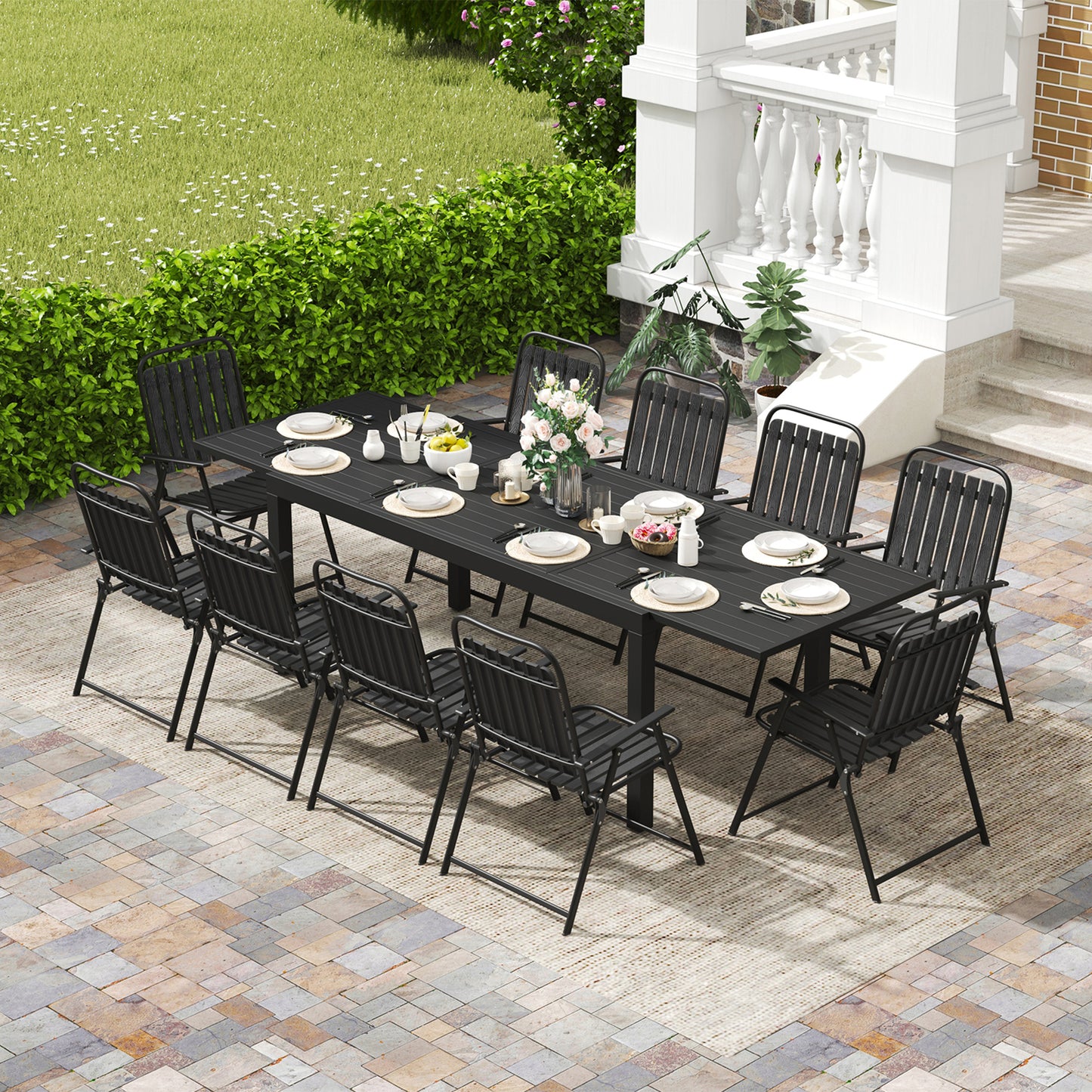 Patio Chairs Set, All Weather Plastic Dining Chairs with Armrests, Outdoor Stackable Bistro Chairs for Lawn Backyard#size_10pcs