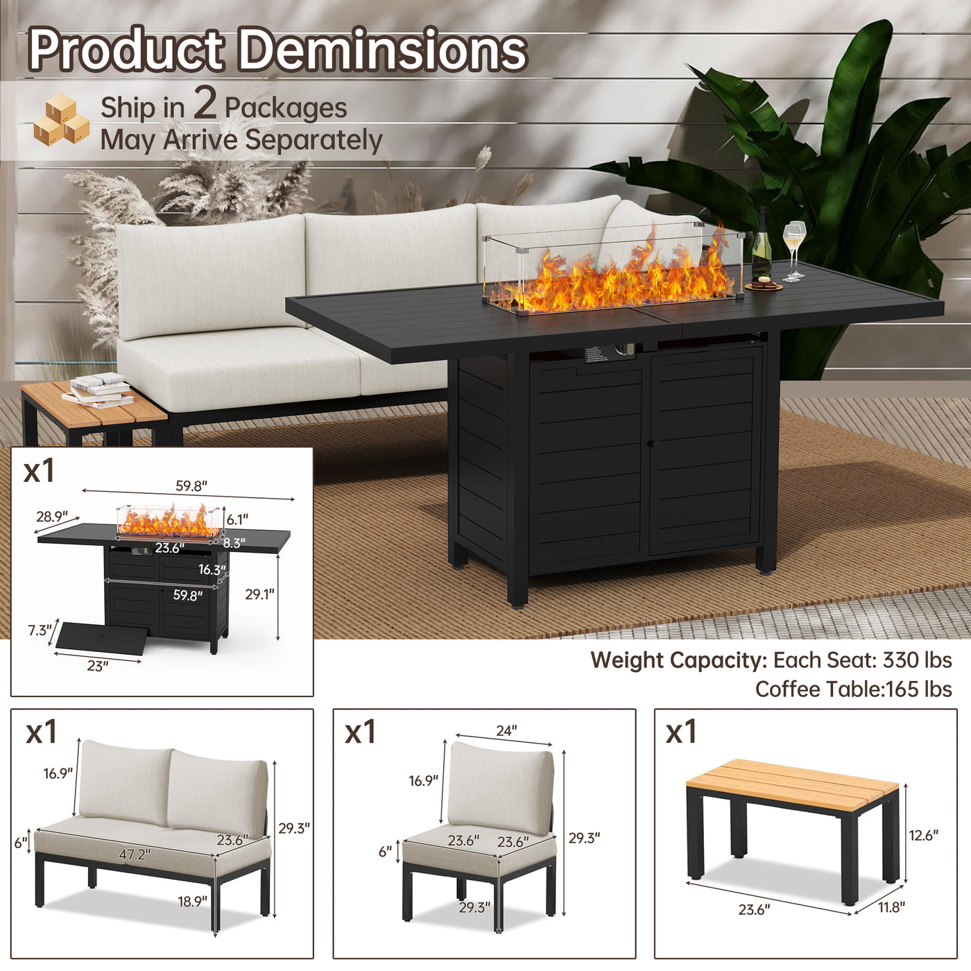 thumbnail image 2 of PIZZELLO Patio Furniture Sets Metal Frame All | Ubuy 2 of 13