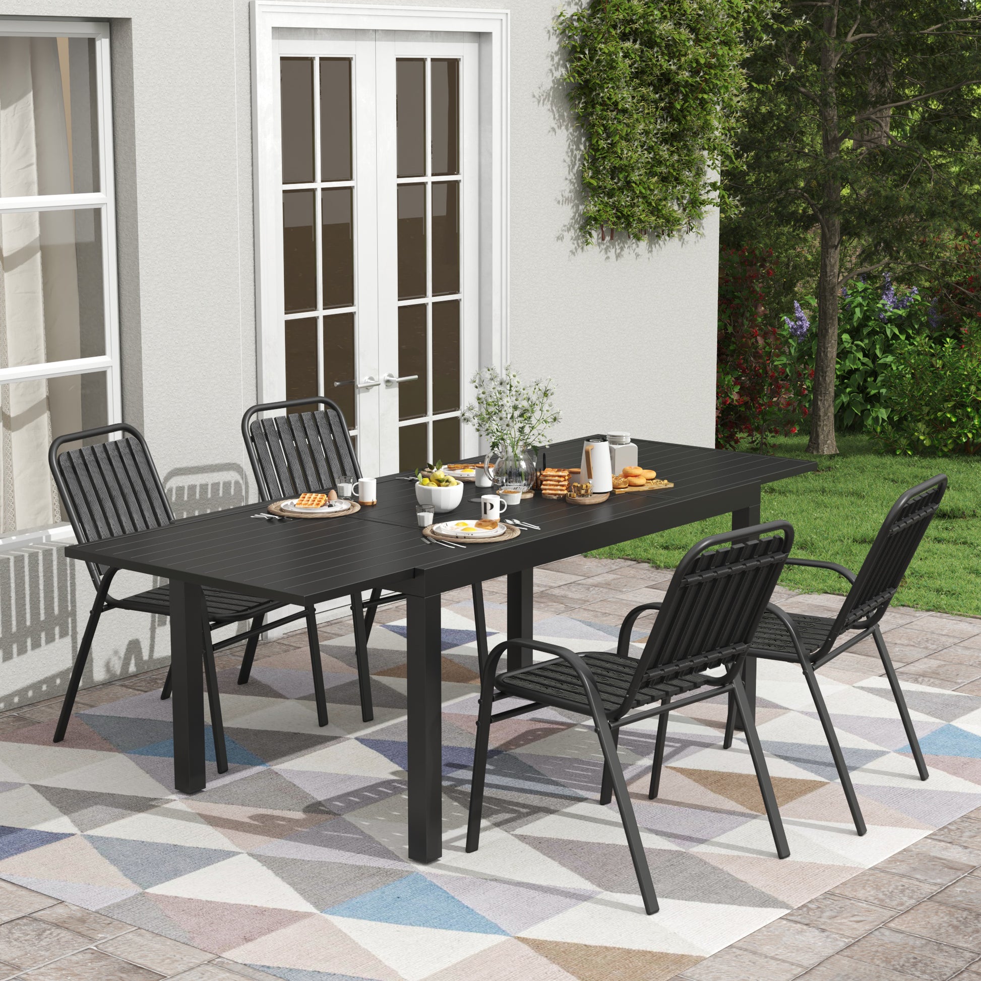 Patio Chairs Set, All Weather Plastic Dining Chairs with Armrests, Outdoor Stackable Bistro Chairs for Lawn Backyard#size_4pcs