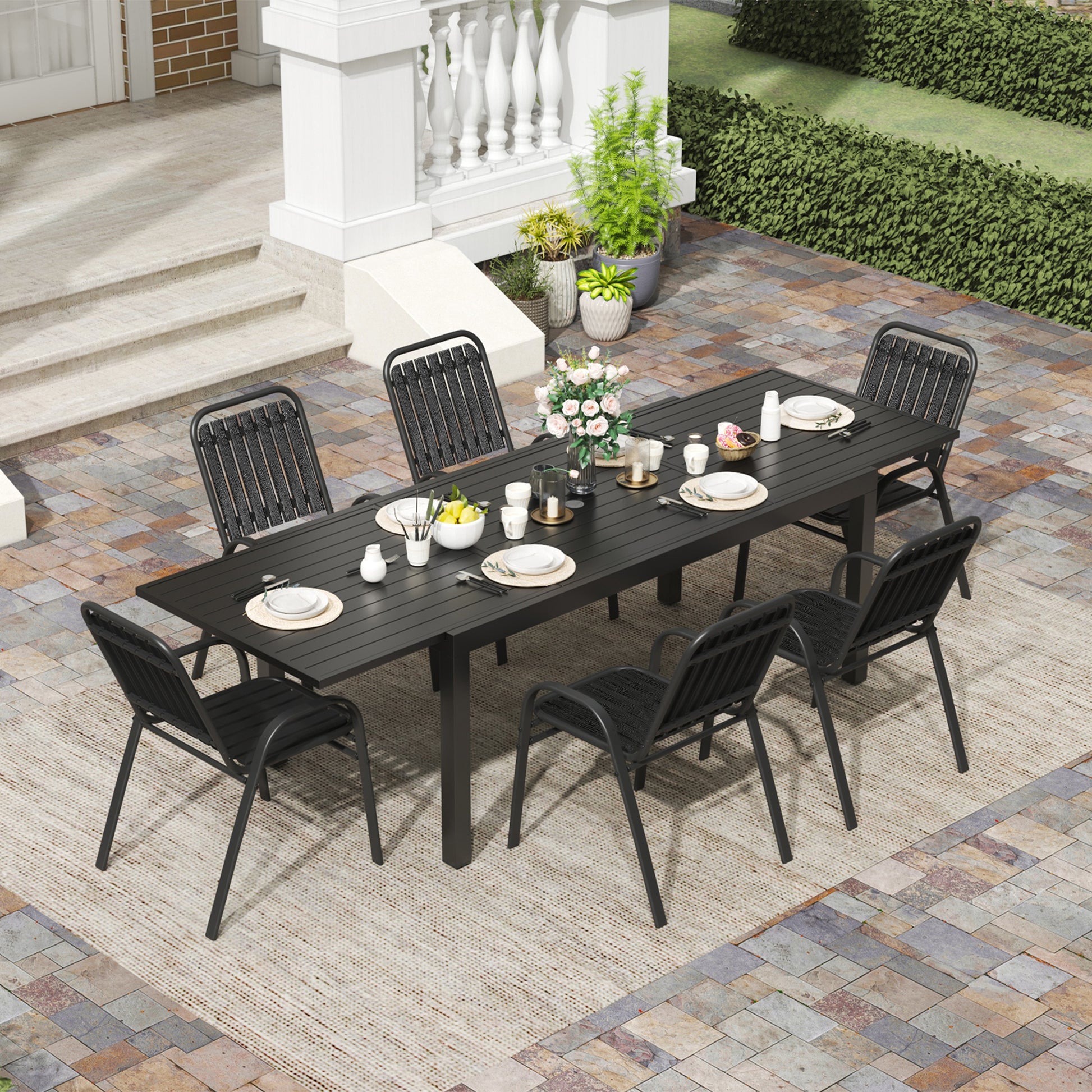 Patio Chairs Set, All Weather Plastic Dining Chairs with Armrests, Outdoor Stackable Bistro Chairs for Lawn Backyard#size_6pcs