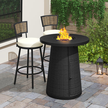 Pizzello Godere - 31.5" Propane Fire Pit Table Outdoor Round Wicker Gas Fire Table#color_black