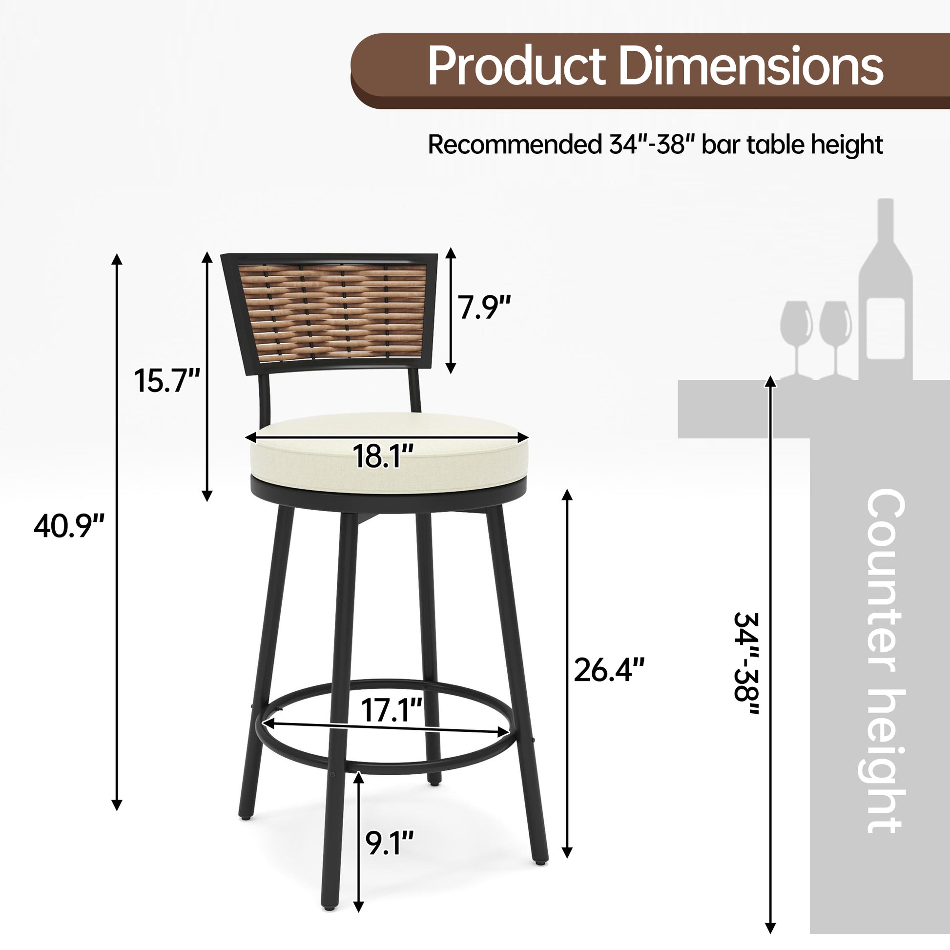 Pizzello Outdoor Swivel Counter Height Bar Stools, Patio Wicker Barstools#size_6pcs