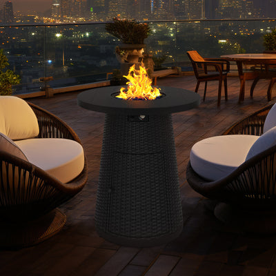 Pizzello Godere - 31.5" Propane Fire Pit Table Outdoor Round Wicker Gas Fire Table#color_black