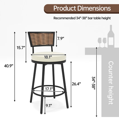 Pizzello Outdoor Swivel Counter Height Bar Stools, Patio Wicker Barstools#size_4pcs