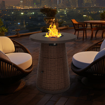 Pizzello Godere - 31.5" Propane Fire Pit Table Outdoor Round Wicker Gas Fire Table#color_brown