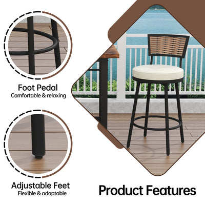 Pizzello Outdoor Swivel Bar Stools, Patio Counter Height Barstools#size_2pcs