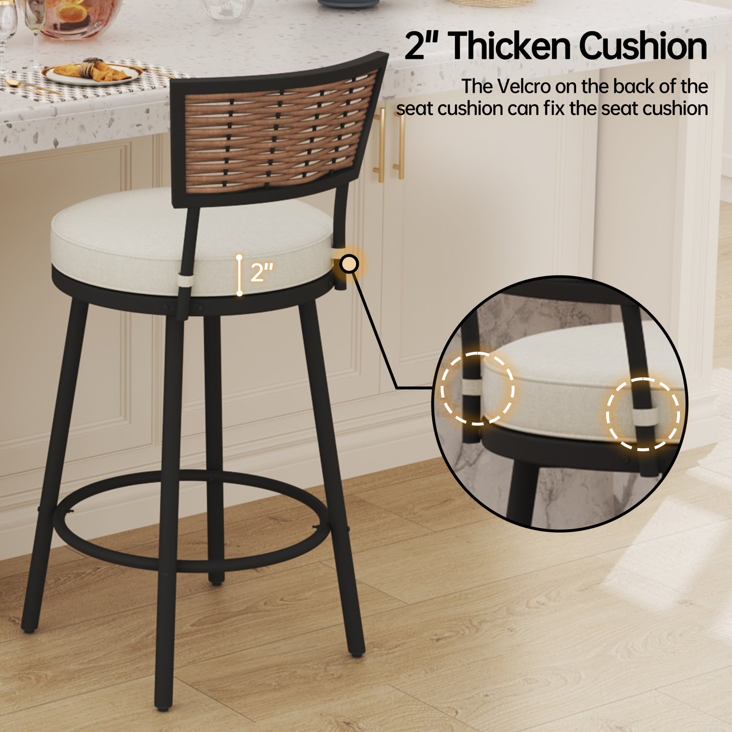 Pizzello Outdoor Swivel Counter Height Bar Stools, Patio Wicker Barstools#size_6pcs