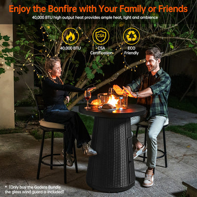 Pizzello Godere - 31.5" Propane Fire Pit Table Outdoor Round Wicker Gas Fire Table#color_black