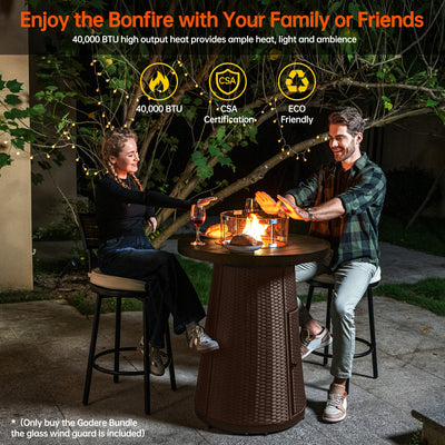 Pizzello Godere - 31.5" Propane Fire Pit Table Outdoor Round Wicker Gas Fire Table#color_bown