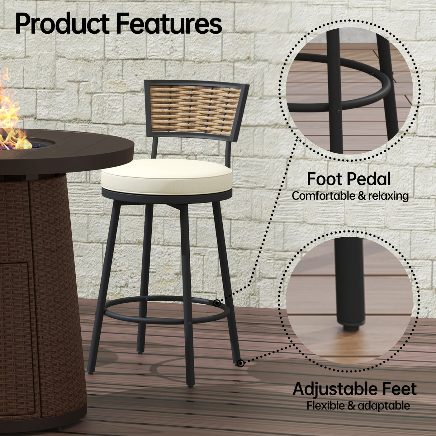 Pizzello Godere - 31.5" Propane Fire Pit Table Outdoor Round Wicker Gas Fire Table#color_brown