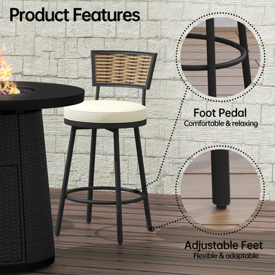 Pizzello Godere - 31.5" Propane Fire Pit Table Outdoor Round Wicker Gas Fire Table#color_black