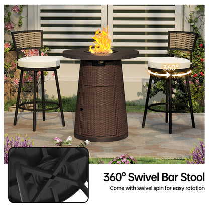 Pizzello Godere - 31.5" Propane Fire Pit Table Outdoor Round Wicker Gas Fire Table#color_brown