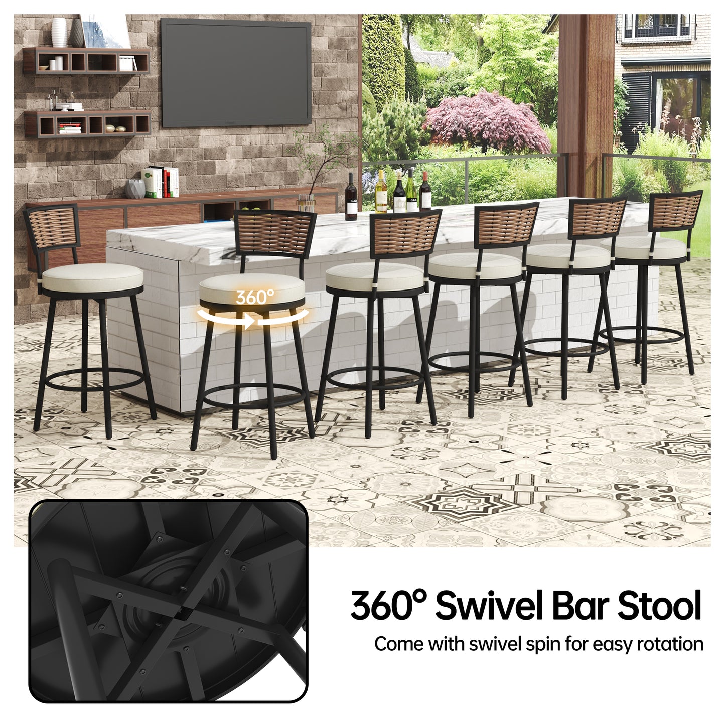 Pizzello Outdoor Swivel Counter Height Bar Stools, Patio Wicker Barstools#size_6pcs