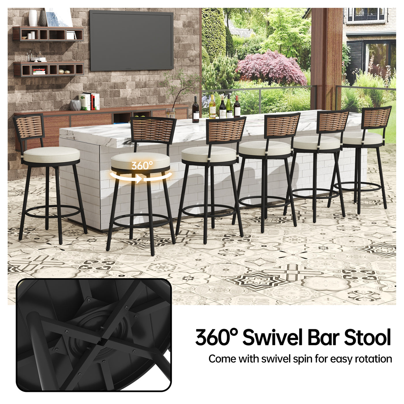 Pizzello Outdoor Swivel Bar Stools, Patio Counter Height Barstools#size_6pcs