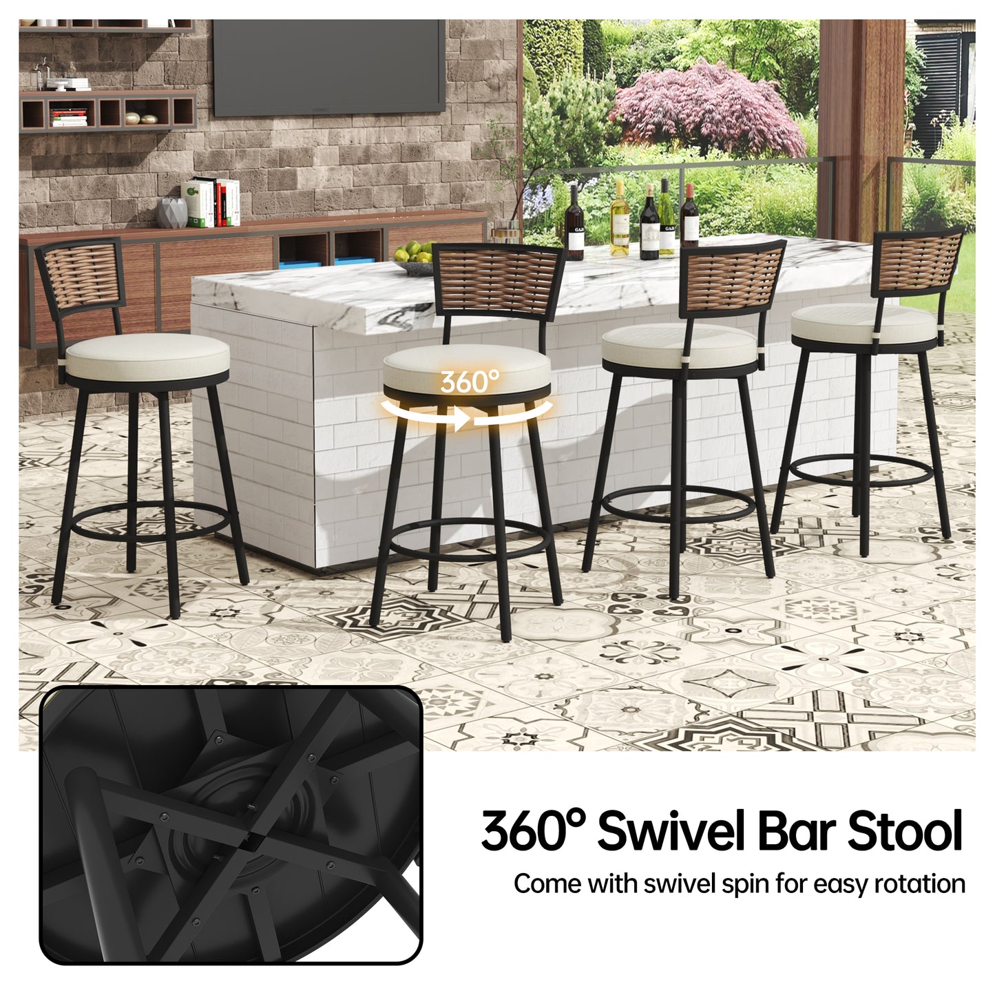 Pizzello Outdoor Swivel Counter Height Bar Stools, Patio Wicker Barstools#size_4pcs