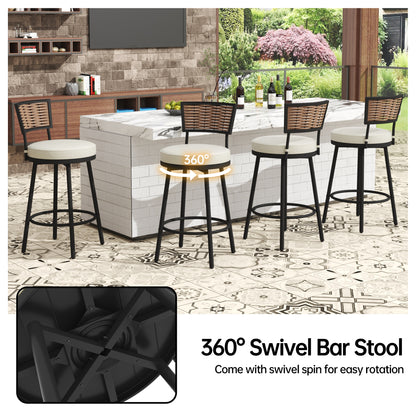 Pizzello Outdoor Swivel Counter Height Bar Stools, Patio Wicker Barstools#size_4pcs