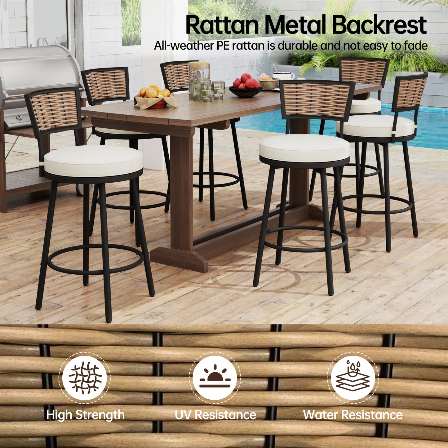 Pizzello Outdoor Swivel Counter Height Bar Stools, Patio Wicker Barstools#size_6pcs