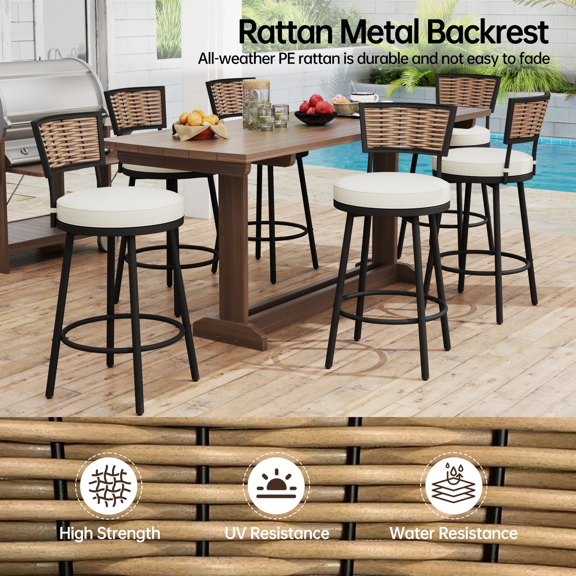 Pizzello Outdoor Swivel Counter Height Bar Stools, Patio Wicker Barstools#size_6pcs