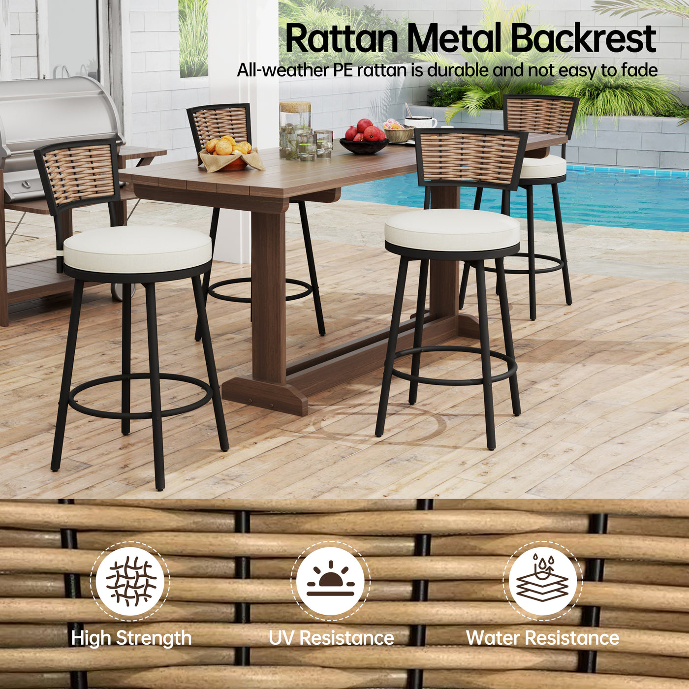 Pizzello Outdoor Swivel Bar Stools, Patio Counter Height Barstools#size_4pcs