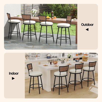 Pizzello Outdoor Swivel Counter Height Bar Stools, Patio Wicker Barstools#size_4pcs