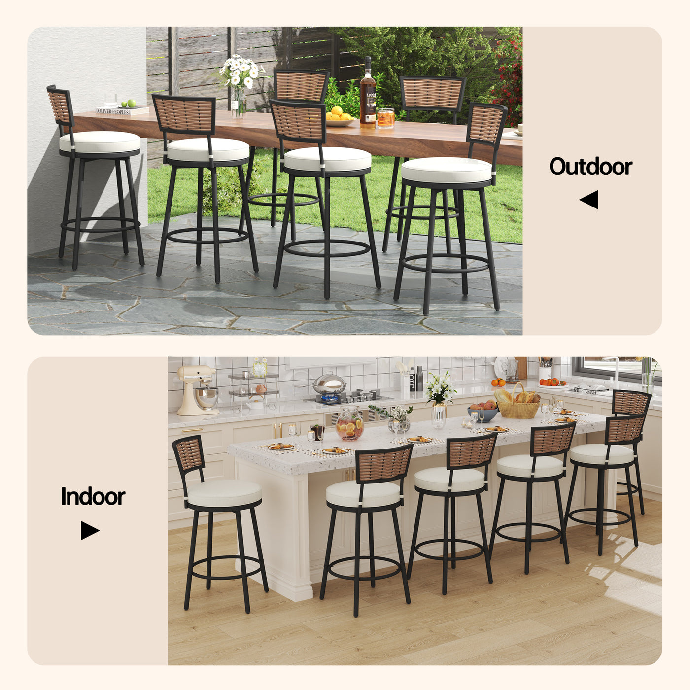 Pizzello Outdoor Swivel Bar Stools, Patio Counter Height Barstools#size_6pcs