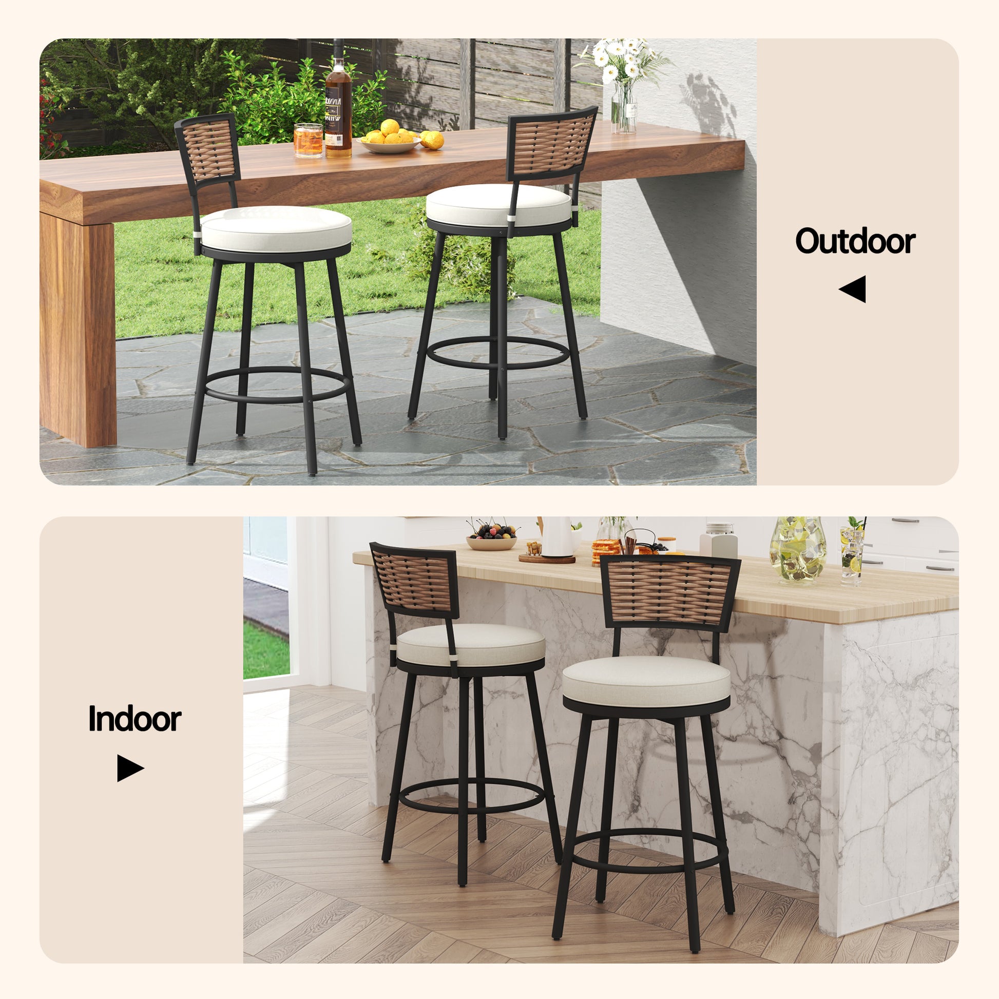 Pizzello Outdoor Swivel Counter Height Bar Stools, Patio Wicker Barstools#size_2pcs