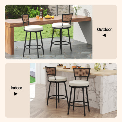 Pizzello Outdoor Swivel Counter Height Bar Stools, Patio Wicker Barstools#size_2pcs