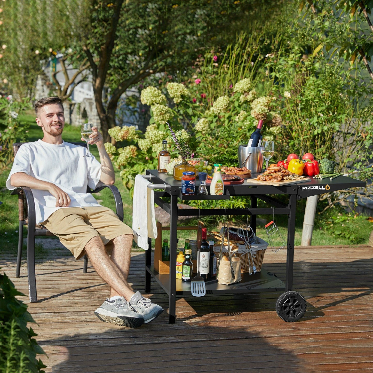 Pizzello Outdoor Grill Dining Cart Movable Pizza Oven Trolley BBQ Stand - Pizzello#size_large