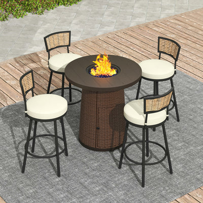 Pizzello Godere - 31.5" Propane Fire Pit Table Outdoor Round Wicker Gas Fire Table#color_brown