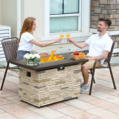 Pizzello Caldo- 43" Propane Fire Pit Table Rectangular Stone Firepit Table - Pizzello#color_buff