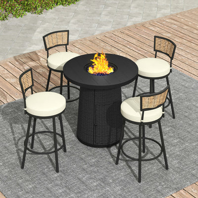 Pizzello Godere - 31.5" Propane Fire Pit Table Outdoor Round Wicker Gas Fire Table#color_black