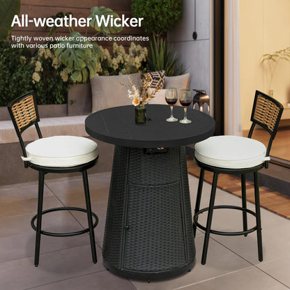 Pizzello Godere - 31.5" Propane Fire Pit Table Outdoor Round Wicker Gas Fire Table#color_black