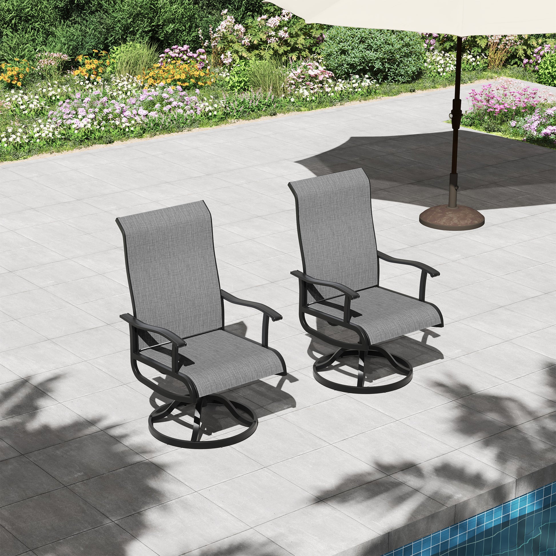 Pizzello Patio Swivel Dining Chairs, All Weather Outdoor Textilene Chair High Back Outdoor Swivel Rocker Set#size_set-of-2