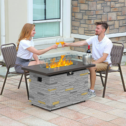 Pizzello Caldo- 43" Propane Fire Pit Table Rectangular Stone Firepit Table - Pizzello#color_gray