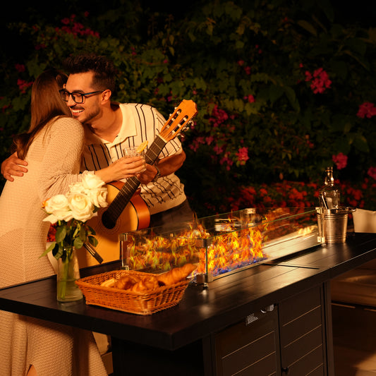 Pizzello Passione - 59.8" Aluminum Propane Fire Pit Table 50,000 BTU Outdoor Rectangular Dining Table