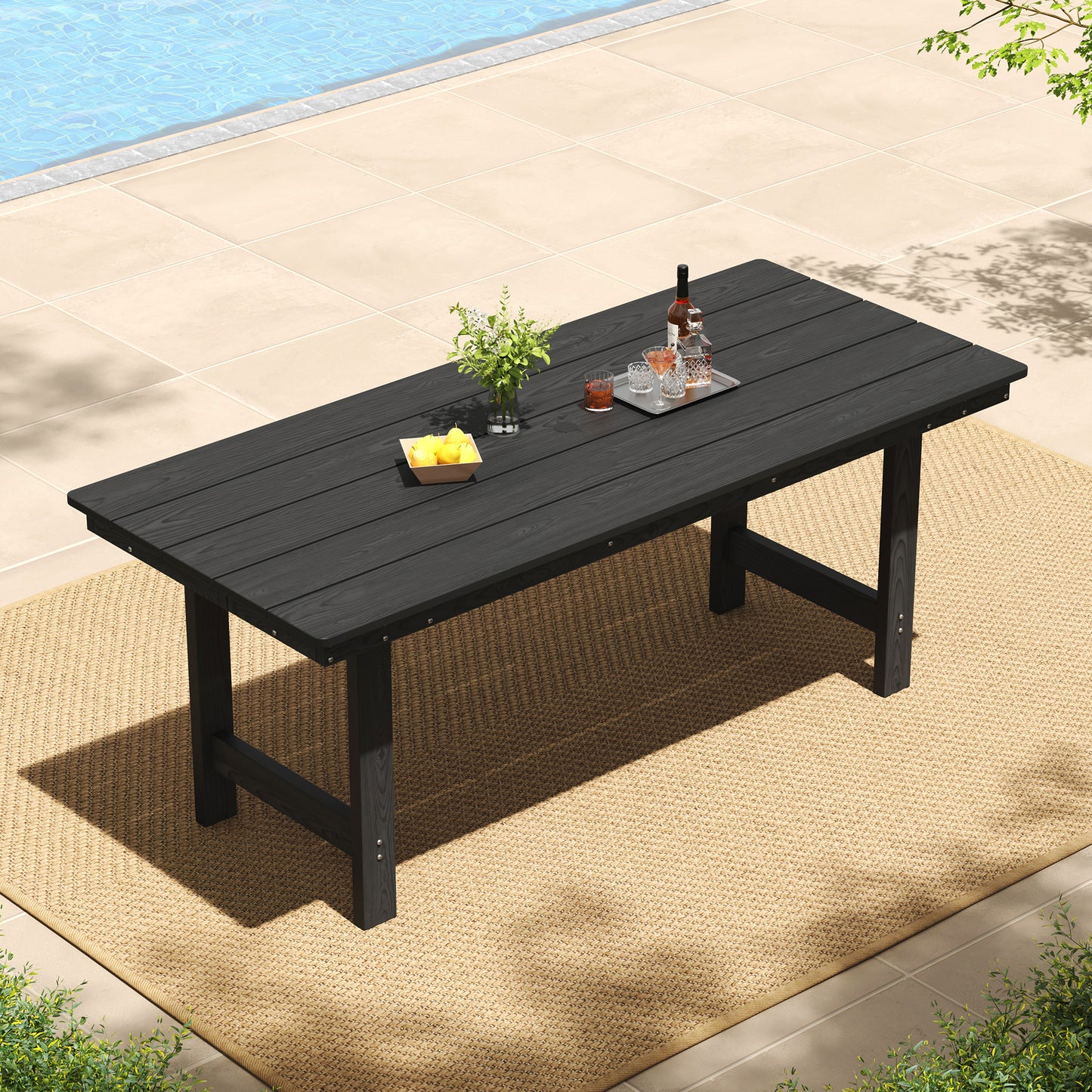 Pizzello Patio HDPE Rectangular Dining Table with Umbrella Hole