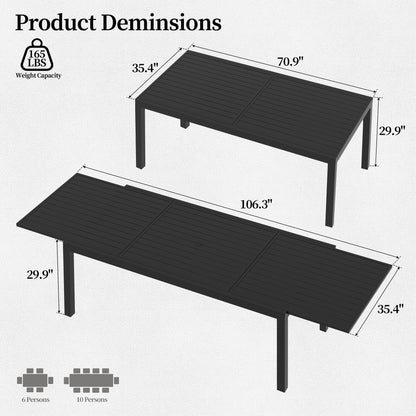 Pizzello Aluminum Patio Extendable Dining Table